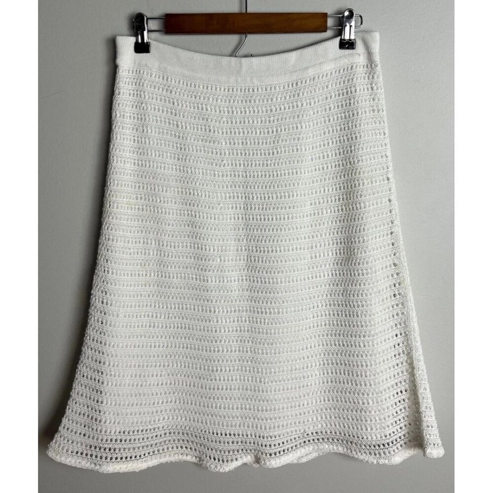 Vince White Crochet Knit Midi Skirt Style V733678434 Size Medium Women’s